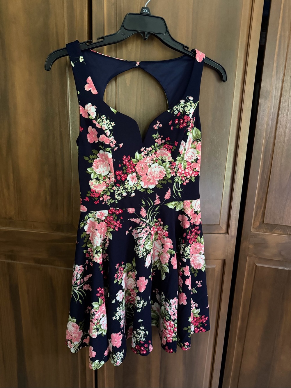 B Darlin Navy Mini Dress with Pink Floral Print